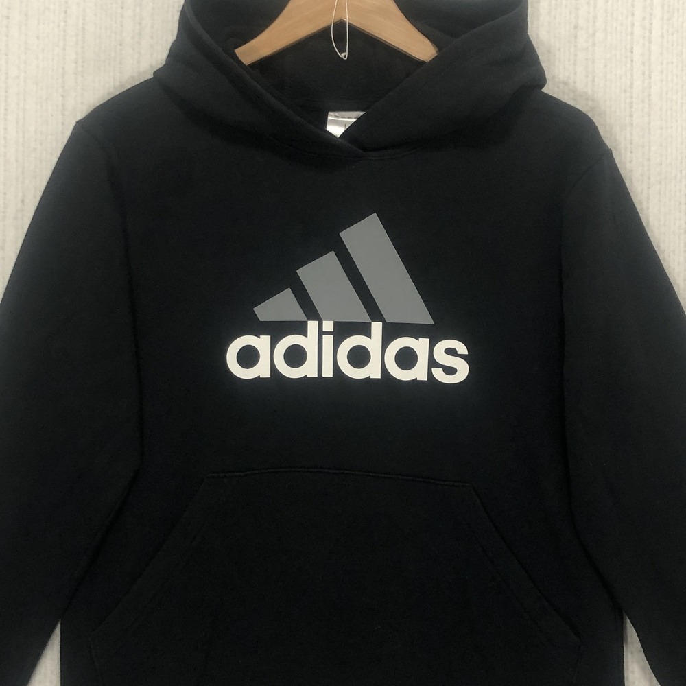 Adidas Boys Black Logo Pullover Hoodie Sweatshirt Regular Fit Size L 14/16